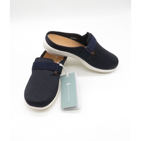 Revitalign Women's Navy Orthotic Clogs Adjustable Strap Cork Footbed 6 Wide NEW - Picture 2 of 7